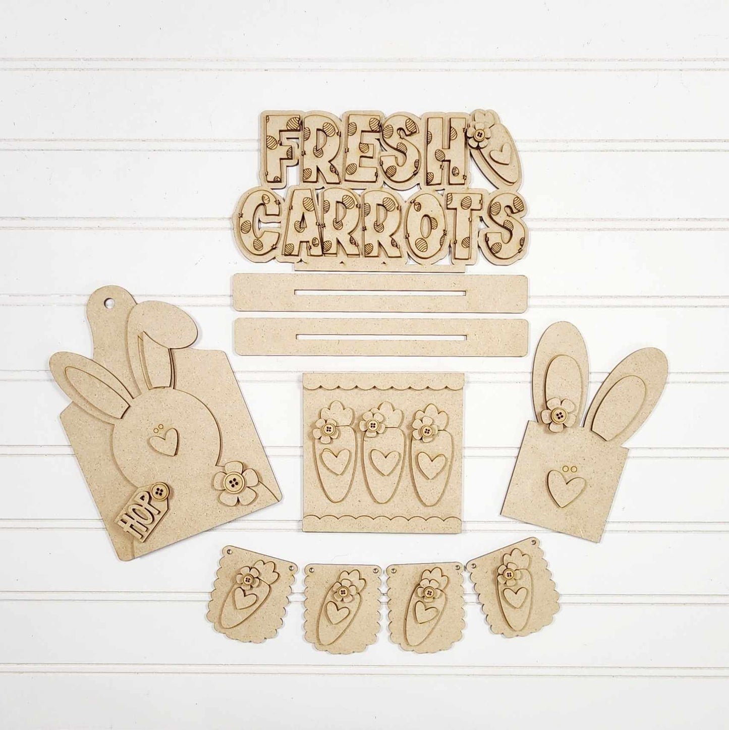 Prim Easter Bunnies & Carrots Tiered Tray DIY Kit
