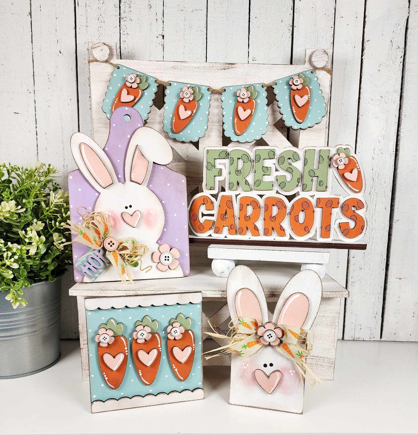 Prim Easter Bunnies & Carrots Tiered Tray DIY Kit