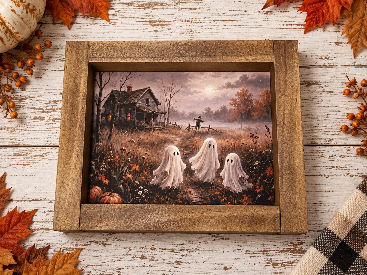 Vintage Style Ghost Trio Framed Farmhouse Sign