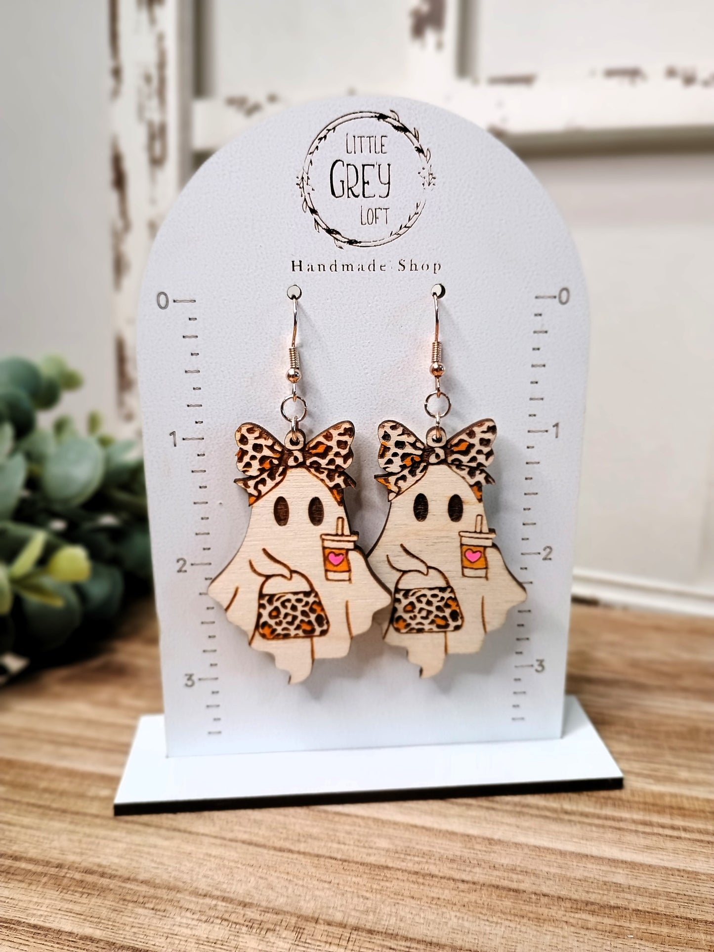 Cheetah Bow Ghost with Latte Earrings