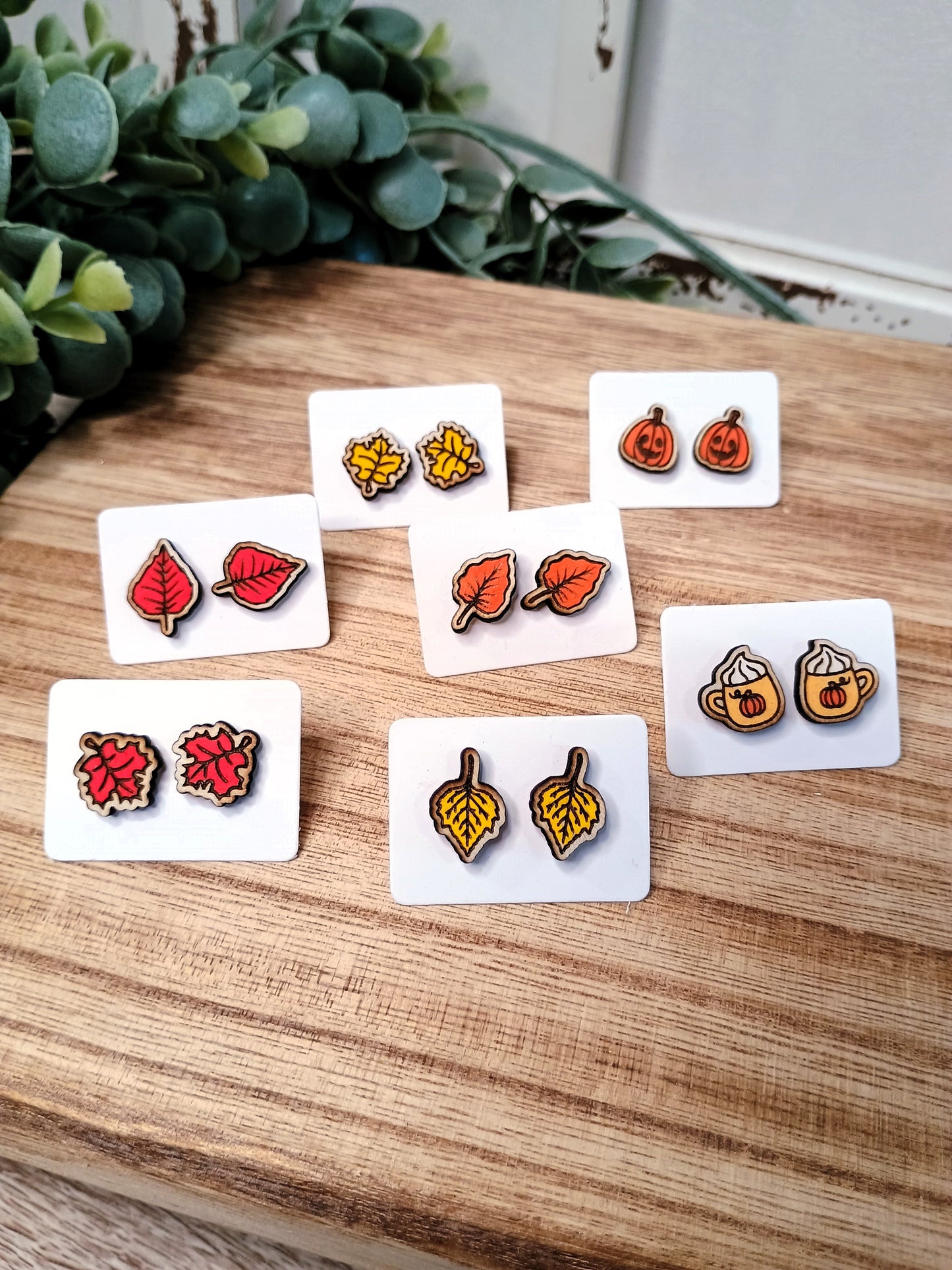 Handpainted Wood Stud Earrings