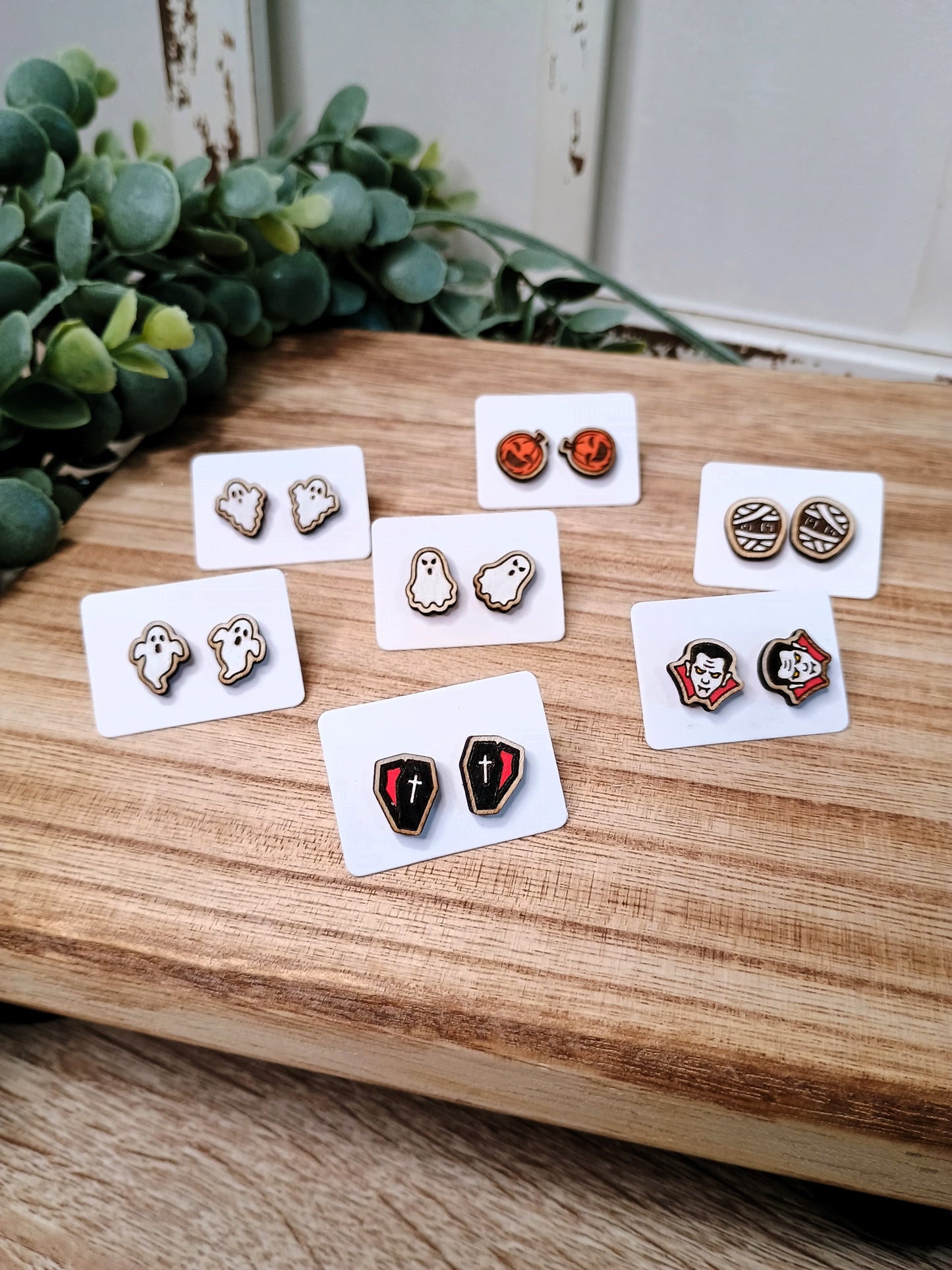 Handpainted Wood Stud Earrings