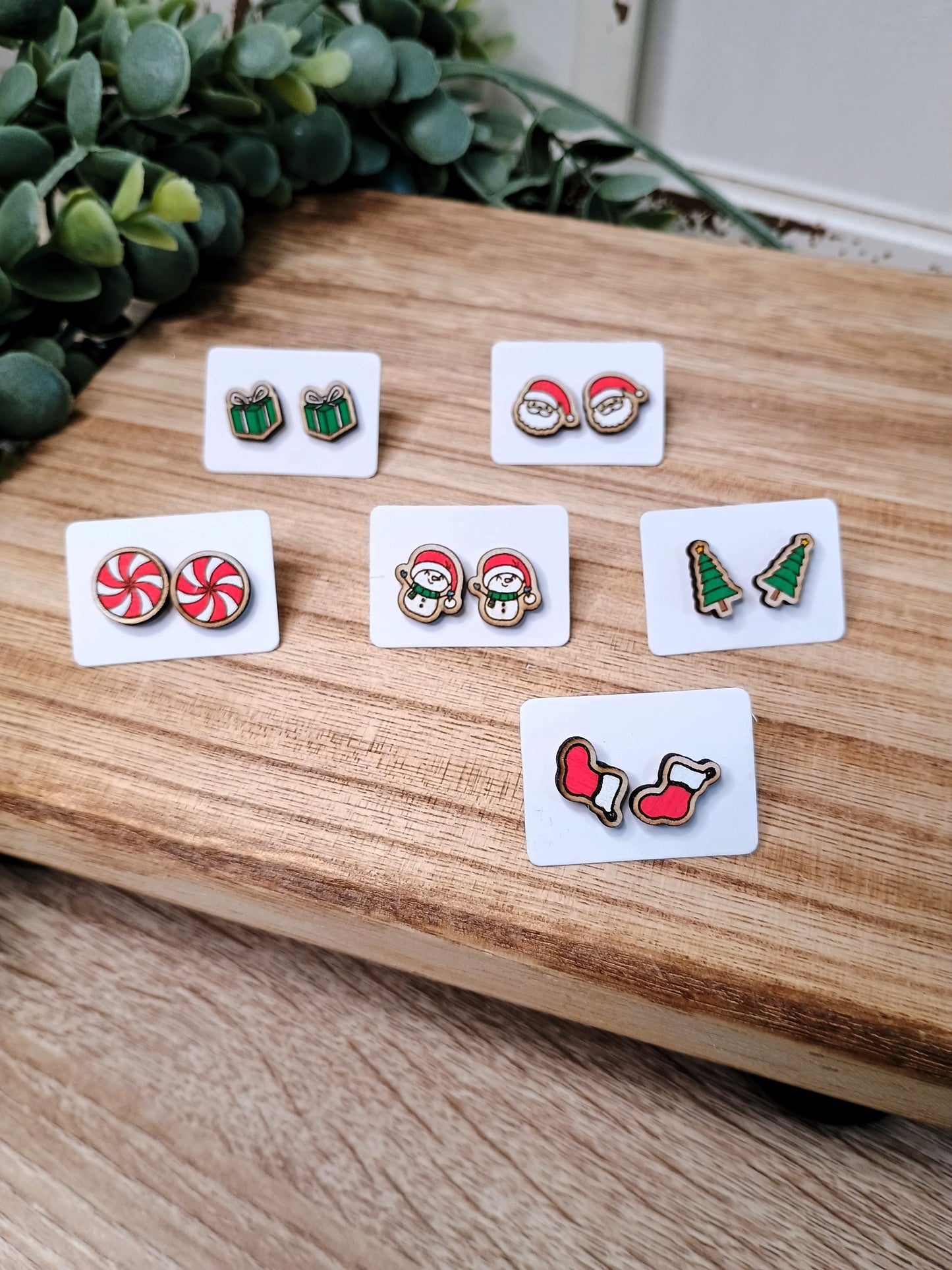 Handpainted Wood Stud Earrings