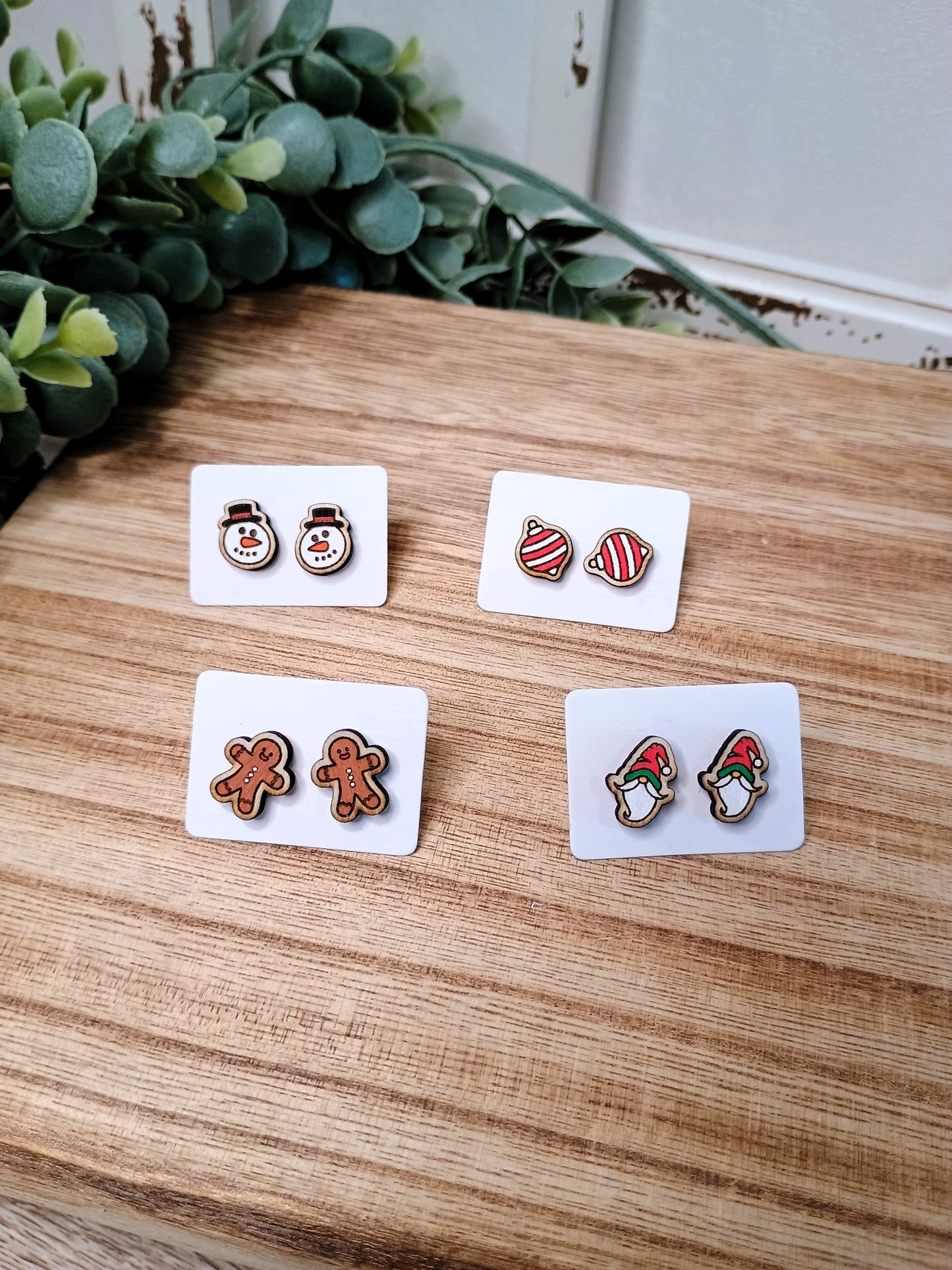 Handpainted Wood Stud Earrings