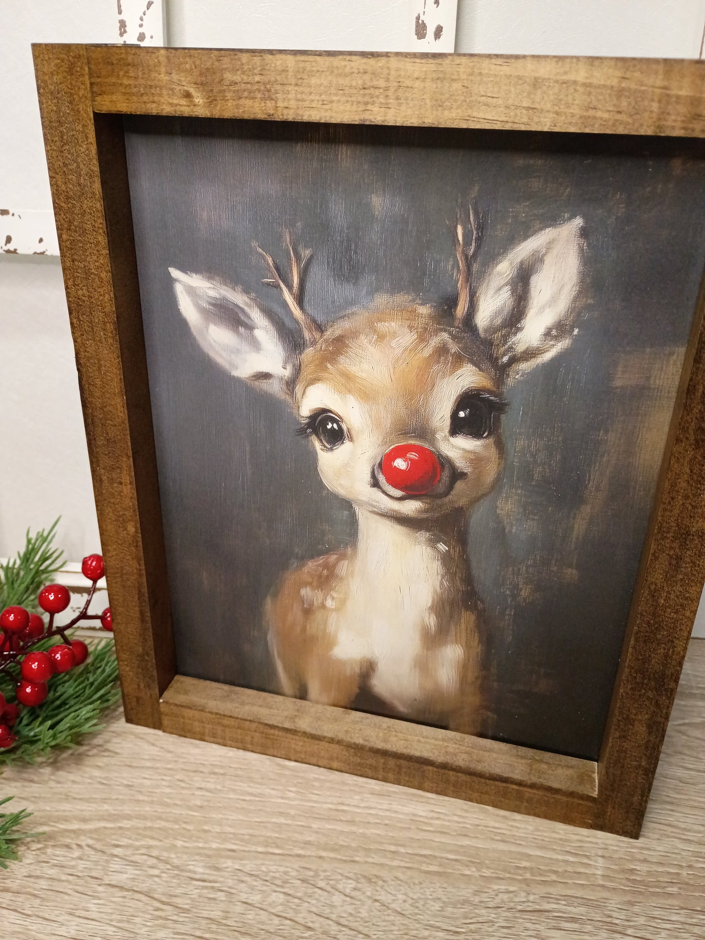 Vintage Reindeer Framed Farmhouse Style Sign