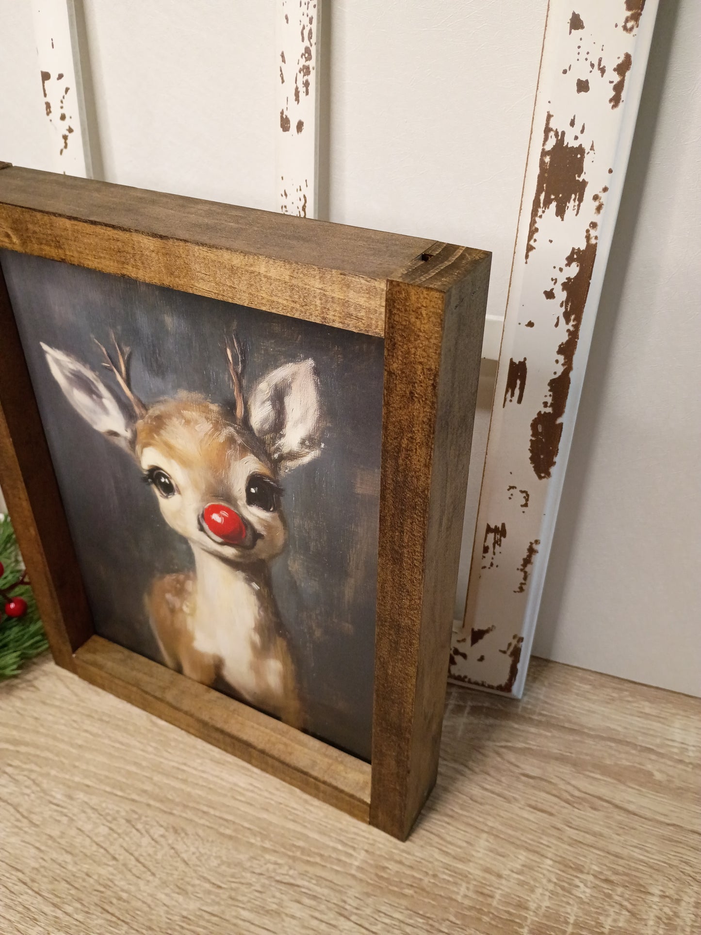 Vintage Reindeer Framed Farmhouse Style Sign