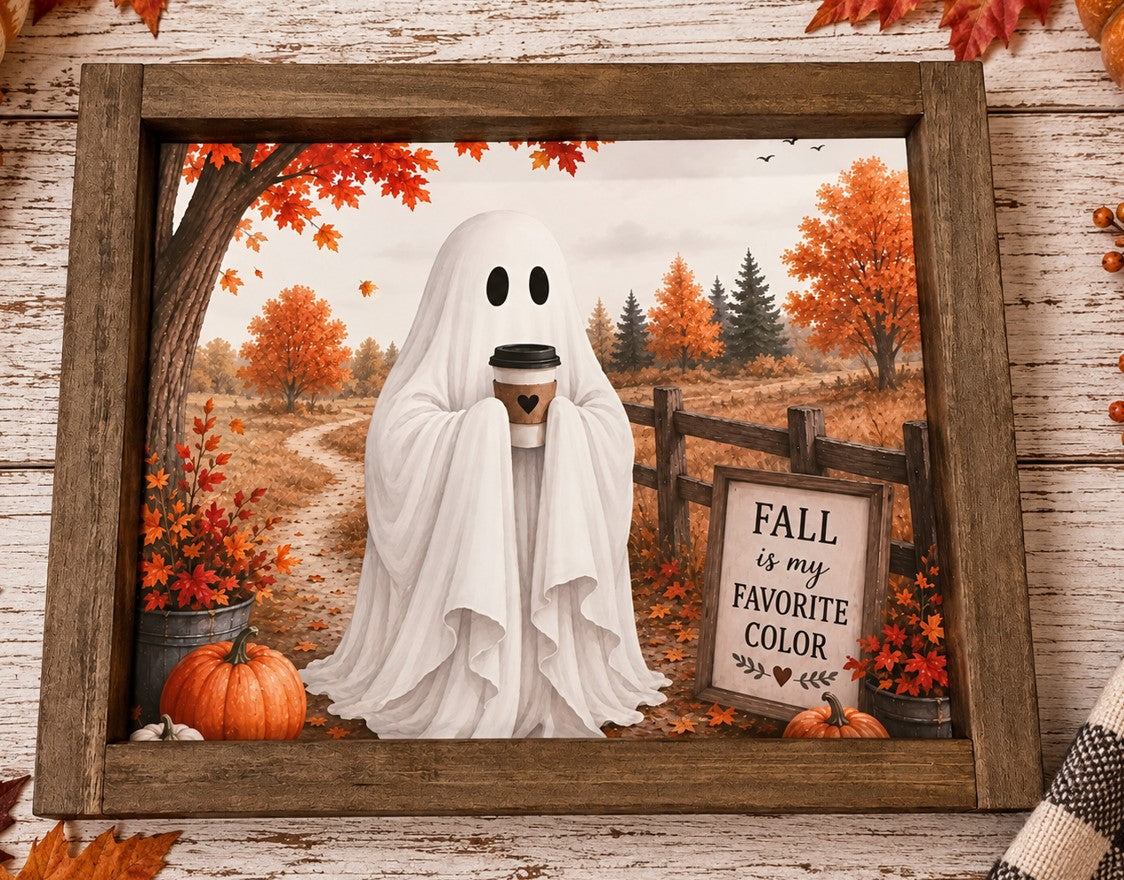 Vintage Style Ghost with a Latte Framed Farmhouse Sign