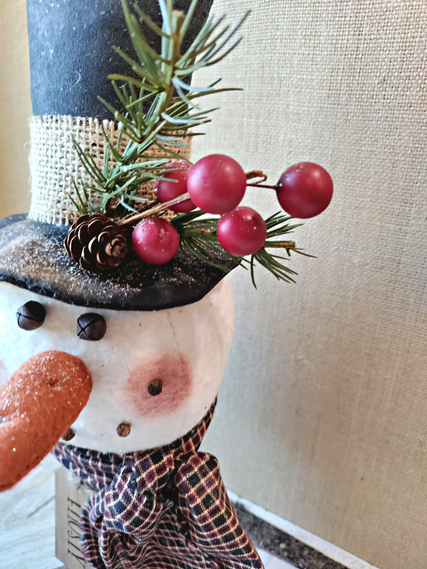 Primitive Snowman on Spring, Country Snowman, Christmas Decor, Handmade Snowman, Farmhouse Christmas Decor, Snowman Nodder, Holiday Decor