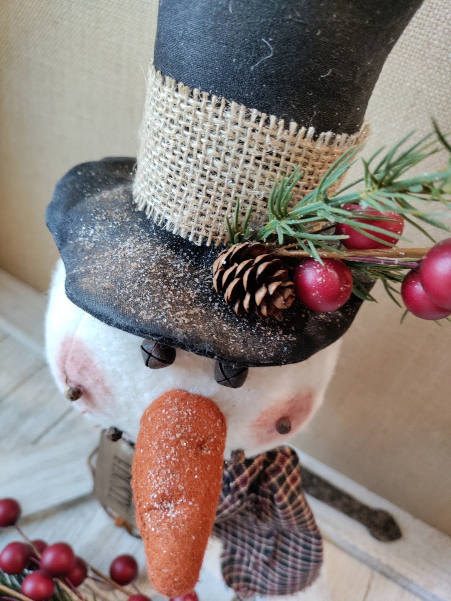 Primitive Snowman on Spring, Country Snowman, Christmas Decor, Handmade Snowman, Farmhouse Christmas Decor, Snowman Nodder, Holiday Decor