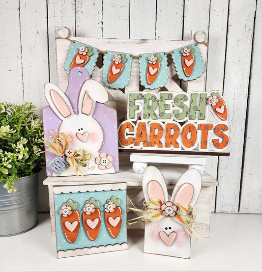 Prim Easter Bunnies & Carrots Tiered Tray DIY Kit