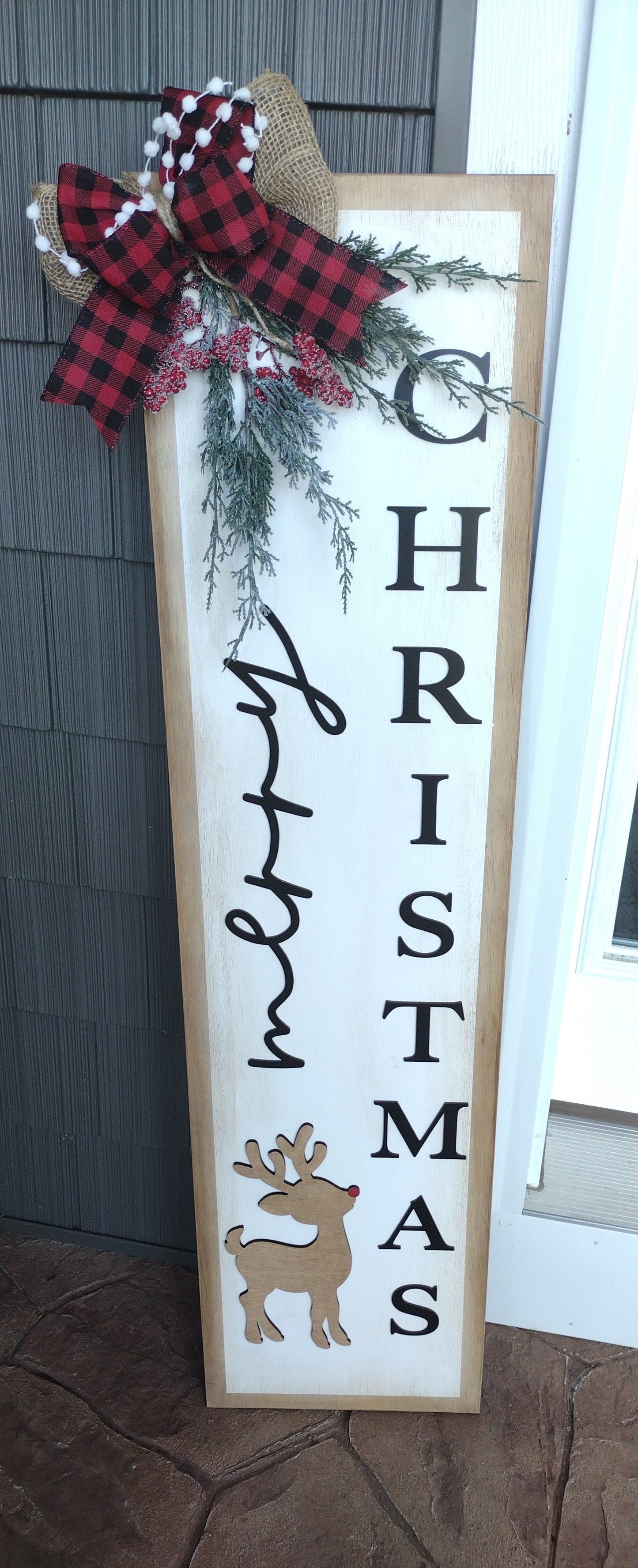 Merry Christmas Reindeer Porch Sign