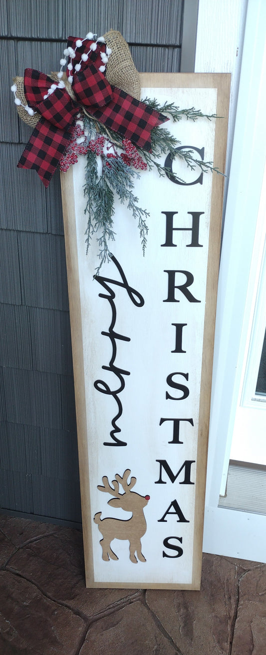 Merry Christmas Reindeer Porch Sign