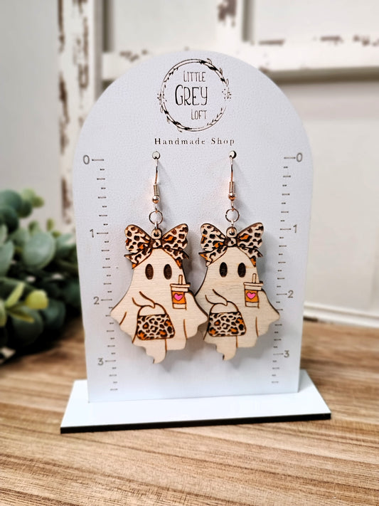 Cheetah Bow Ghost with Latte Earrings