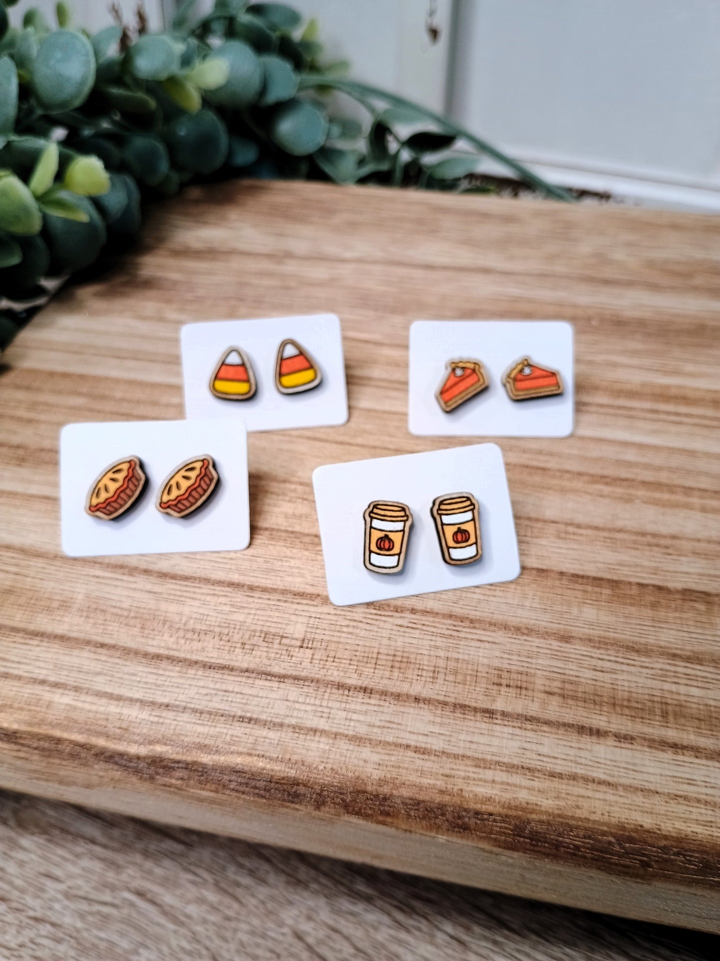 Handpainted Wood Stud Earrings