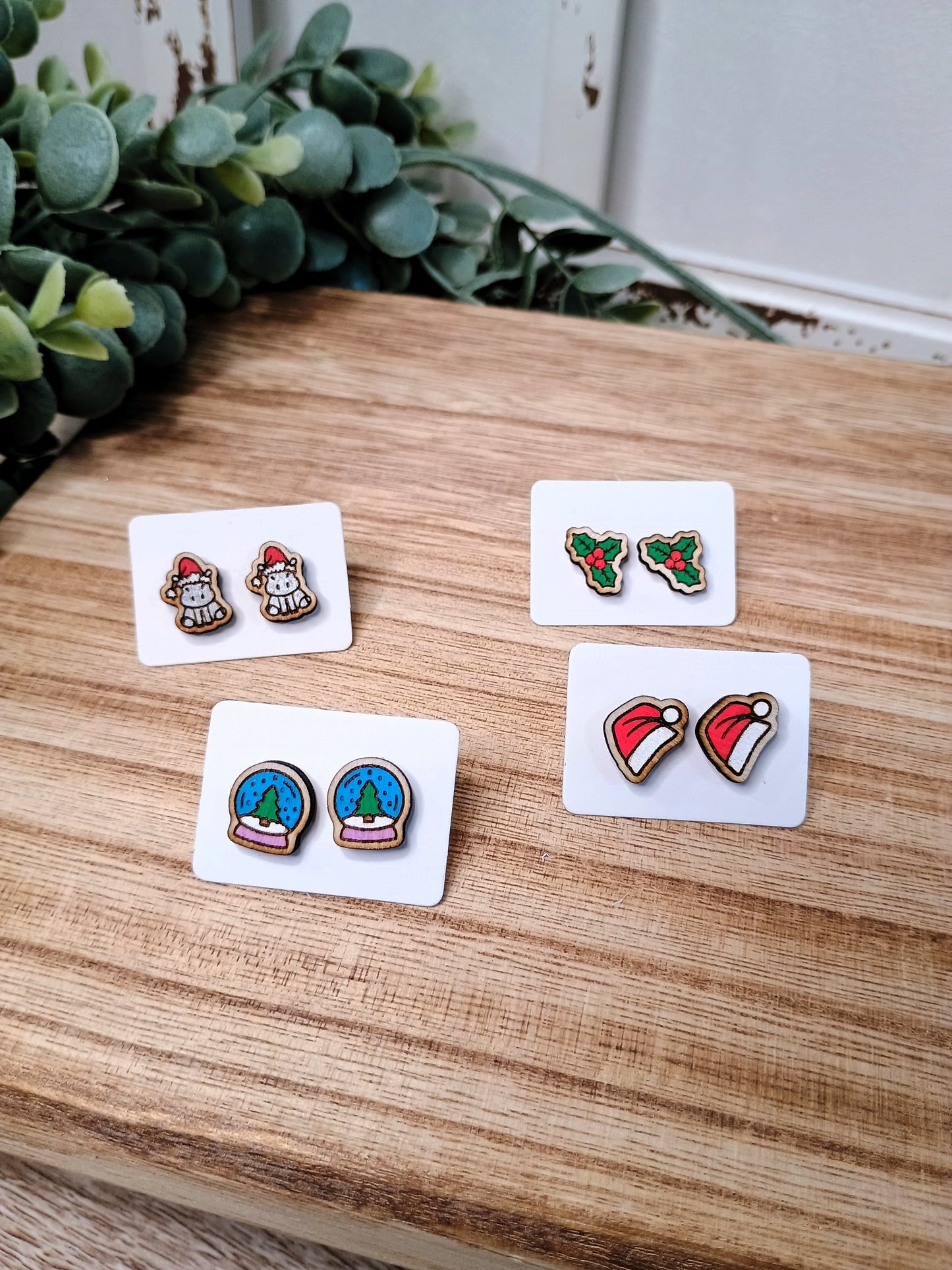 Handpainted Wood Stud Earrings