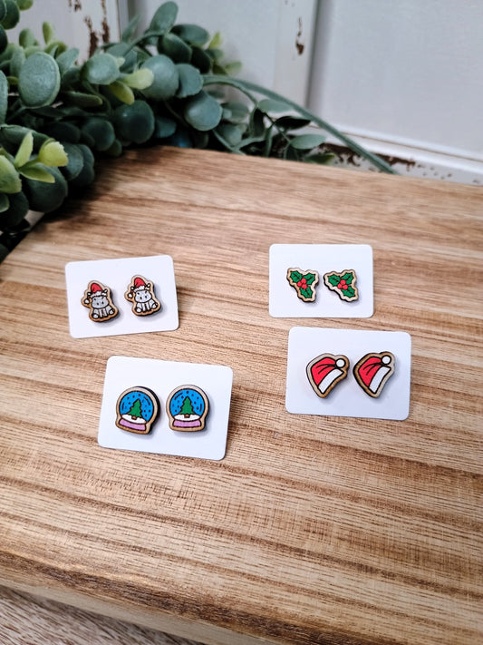 Handpainted Wood Stud Earrings