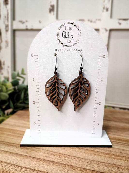 Walnut Wood Leaf Shaped Earrings