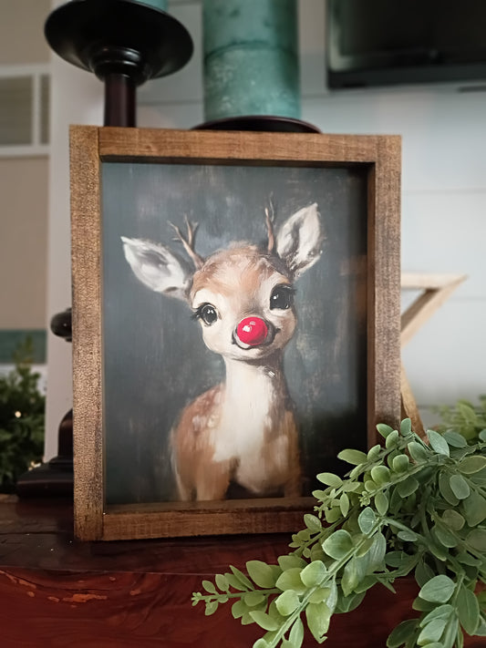 Vintage Reindeer Framed Farmhouse Style Sign