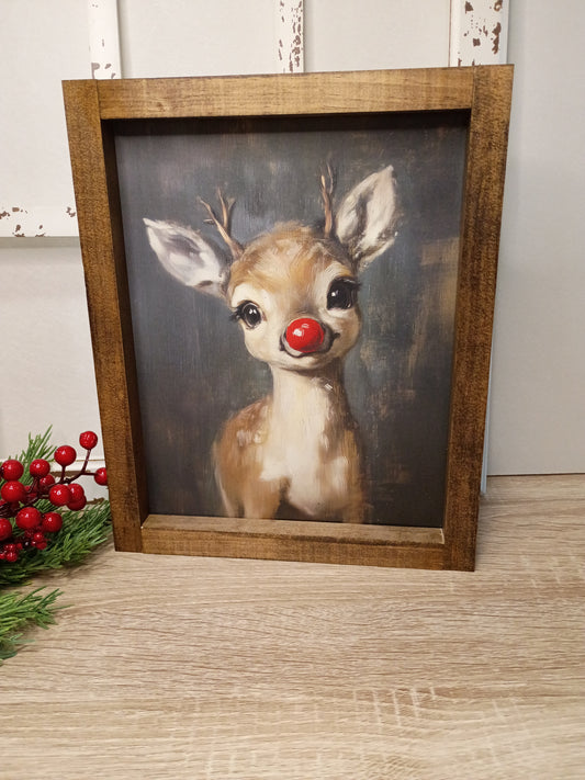 Vintage Reindeer Framed Farmhouse Style Sign