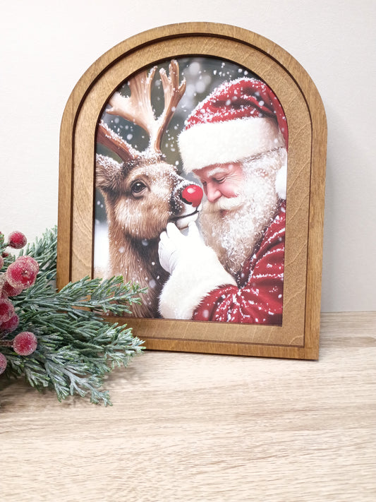 Handmade Arched Christmas Sign | Santa Loves Reindeer - Farmhouse Holiday Decor