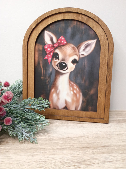 Handmade Arched Christmas Sign | Sweet Christmas Doe Arched Sign - Vintage Farmhouse Christmas Decor