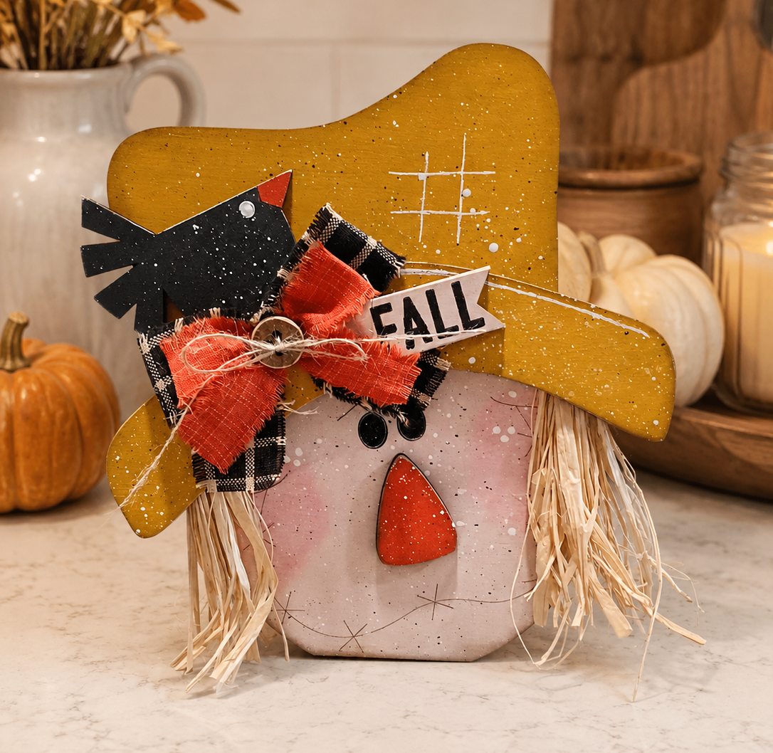 Fall Harvest Scarecrow Face Shelf Sitter