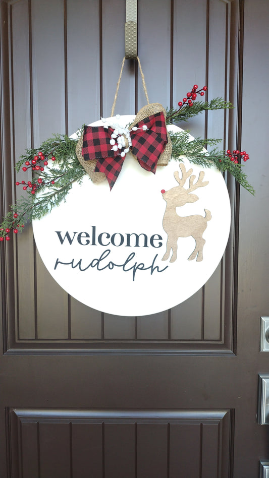 Welcome Rudolph Door Hanger